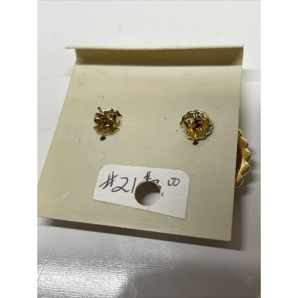 NOS Avon 1988 Fanfare Faux Marcasite Double Fan‎ Look Gold Tone Pierced Earrings